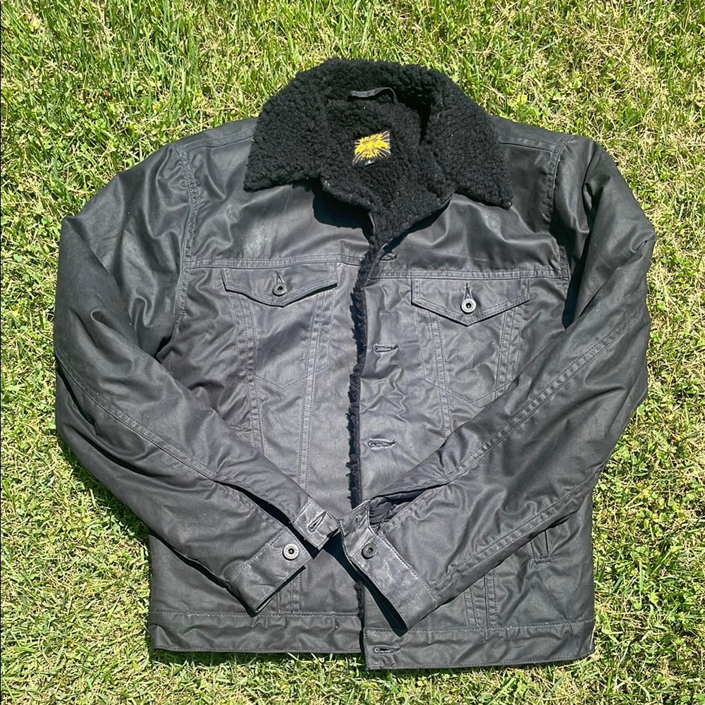 Brave Star The Ironside Waxed Sherpa Fleece Jacket Waxed Mellerain Black Large